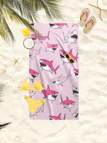 1pc Cartoon Pink & White Shark Print Beach Towel - Quick-Drying, Soft, Portable, Stylish, Sand-Resistant, And Ultra-Absorbent Microfiber. Styles: Bohemian, Tropical, Vintage, Funny; Suitable For Yoga, Picnics, And UV Protection. Ideal For The Beach, Pool, And Outdoor Activities; A Travel Essential Perfect For Camping, Yoga, The Gym, Sports, And Swimming. Suitable For Both Men And Women. - Beach Towel C - View 8