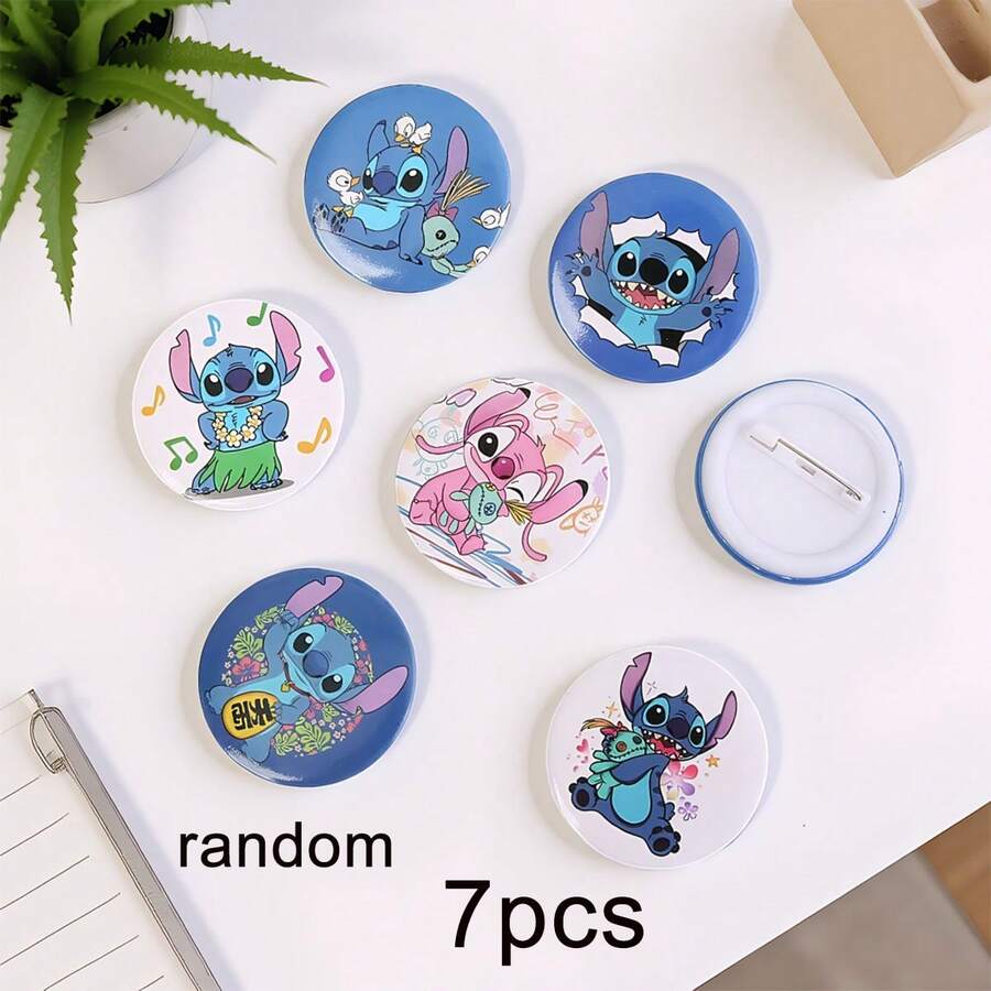 Disney 7件套可爱“星际宝贝”珐琅徽章套装，卡通史迪奇背包别针，时尚装饰徽章，适合服装和包包，适合少女和女性粉丝 - 彩色 - 查看 1