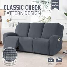 Recliner Sofa Covers 8-Pieces Stretch Large Couch Covers for 3 Seats Reclining Slipcovers Soft Jacquard Pattern Furniture Protector Grey - Gris - Ver 4