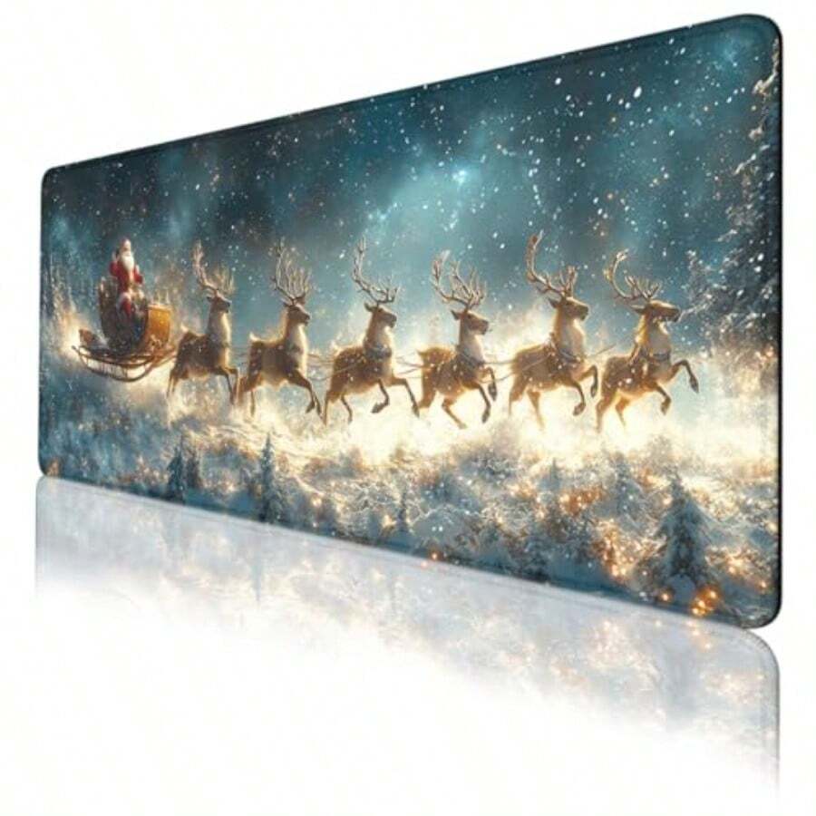 Alfombrilla de mouse para juegos de Navidad Papá Noel diseño de reno nieve antideslizante XL para computadora con teclado para trabajo jugadores oficina hogar 31.5 x 11.8 pulgadas - Navidad01 - Ver 1