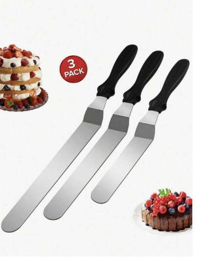 3 Piecescake Scraper Set, Stainless Steel Frosting Scraper Set, Used For Smoothing Cakes - 6-Inch, 8-Inch, 10-Inch Cake Decorating Tools, Essential For Back-To-School Season