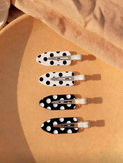4个黑白波点发夹，复古波西米亚风发饰，适合女性日常佩戴