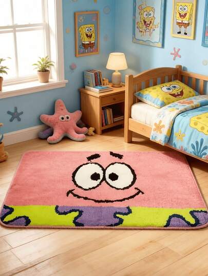  1 pieza Alfombra de moneda Krabby Patty de SpongeBob SquarePants de 40cm x 60cm, con los personajes de dibujos animados SpongeBob SquarePants, Patrick Star, Squidward, Sr. Cangrejo, Sandy Cheeks, para uso doméstico creativo en dormitorio, sala de estar, mesita de noche, entrada, felpudo antideslizante, regalo ideal para fans de SpongeBob y decoración del hogar