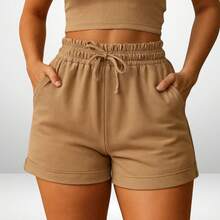 Women's Sweatpants Shorts With Pocket Basic Sweatpants High Waist Women's Bermuda Shorts Green Black White Brown Beige - 摩卡棕 - 查看 4