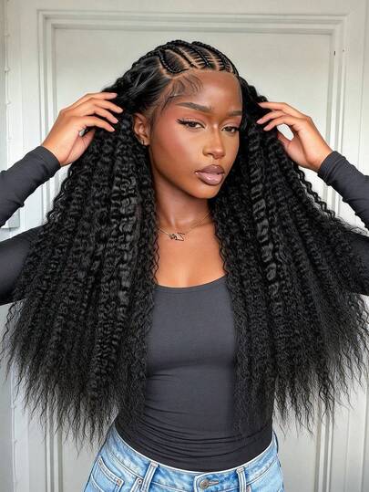 24 Inch Yaki Straight Lace Front Wig, Women - Natural Curly Synthetic Hairline, 13x6 Lace Pre-Plucked, Heat Resistant Fiber, Suitable For Daily Wear | Yaki Straight | Lace Front Wig, Synthetic Lace Front Wig