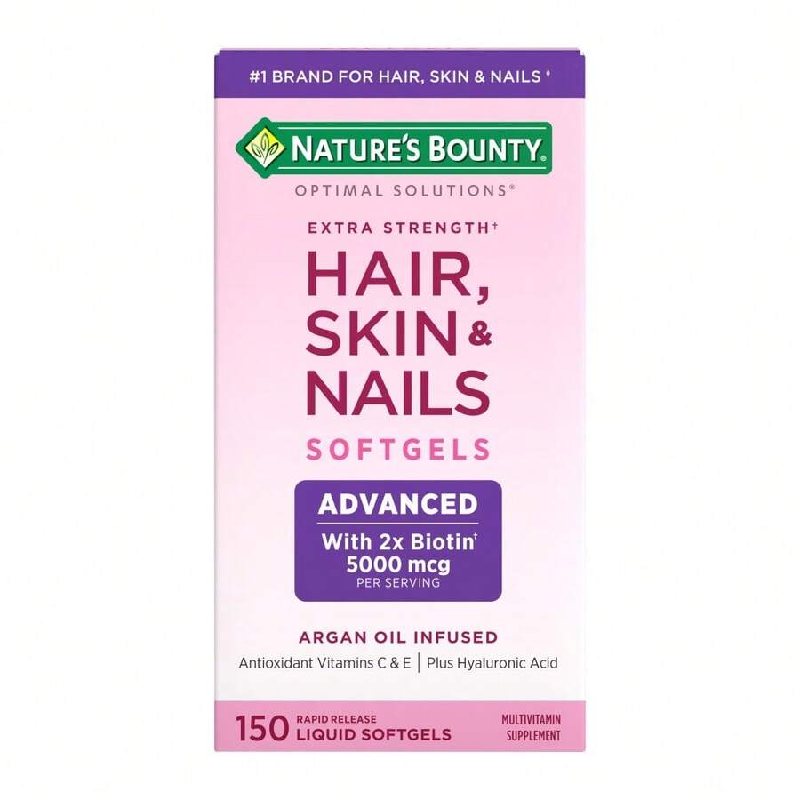 Nature's Bounty Advanced Hair, Skin & Nails, Argan-Infused Vitamin Supplement With Biotin And Hyaluronic Acid, 150 Rapid Release Softgels, 50 Total Servings - 150個裝 - 查看 1