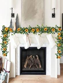 1/3pcs, 180cm/70.86in, Artificial Sunflower Wreath, Green Eucalyptus Leaves, Fake Sunflower Vine Hanging Ivy, Suitable For Christmas Decoration, Room Bedroom, Christmas Decor, Outdoor Garden, DIY, Porch Wall Fireplace, Home Decor - Yellow - View 8