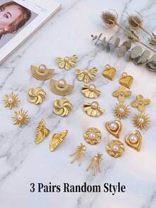 优雅珍珠耳环套装，女士金耳环套装，母亲节、感恩节礼物 - 彩色 - 查看 9