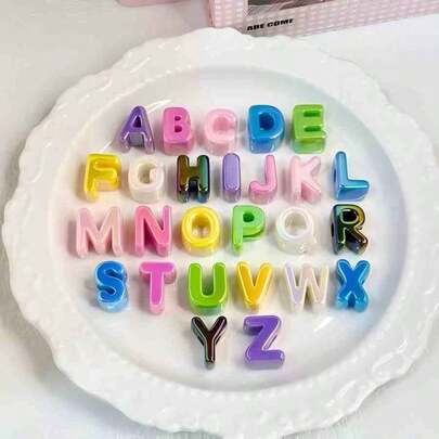 26pcs/Set 17mm-20mm Colorful Letter Beads, Large Hole, Phone Strap Accessories, DIY Materials, Jewelry Hanging Rope, Umbrella Rope, Bag Pendant, Mixed Color & Letter