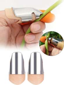1/2pcs Thumb Knife With Finger Sleeve, Stainless Steel Thumb Harvesting Tool For Beans, Tea Leaves And Other Crops, Portable And Easy-To-Use Gardening Tool - Multicolor - View 1
