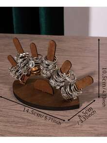 1pc Brown Wooden Ring Holder, Evil Eye Ring Display Rack, Wood Ring Stand, Cute Jewelry Display Stand, Ring Display Stand, Christmas Birthday Engagement Gift For Women Her - Brown - View 5