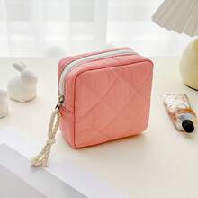 1pc Square Mini Makeup Bag, Quilted Plaid Padding, Soft & Fluffy Pouch, Small Cosmetic Bag, Sanitary Pad/Jewelry Storage Pouch, Key Holder, Coin Purse, Portable Travel Organizer, Multi-Purpose Daily Essentials Organizer - Multicolor - View 14