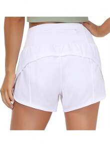 Womens High Waisted Running Shorts Quick Dry Athletic Workout Shorts With Mesh Liner Zipper Pockets - 白色 - 查看 4