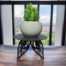 1pc Metal Leaf Shaped Plant Stand - Fashionable Planter Display Rack, Suitable For Indoor And Outdoor Use, Great For Gardening And Home Decor, Sturdy And Durable Indoor Plant Holder, Fits Modern Decor Style, Made Of Galvanized Steel - Multicolor - View 7