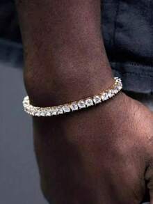 1条闪亮男女通用手链，镶嵌微锆石，嘻哈风格镀金亮片水钻手链，适合日常佩戴、派对和作为珠宝礼物。 - 彩色 - 查看 8