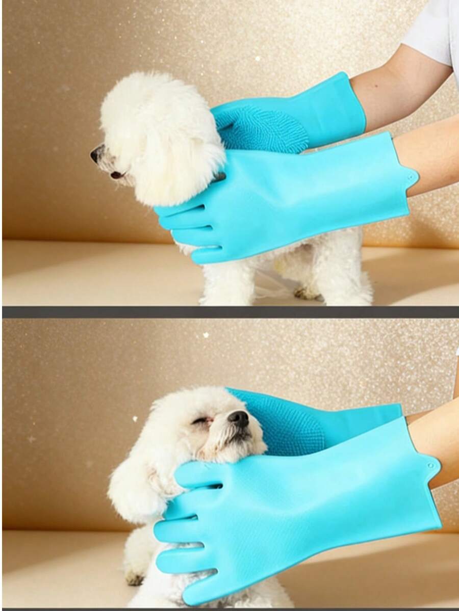 高级宠物洗澡手套、狗狗洗澡配件、刷子、塑料洗澡手套、防刮硅胶手套 - 彩色 - 查看 1