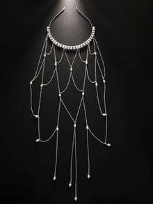 1 chiếc băng đô cài tóc đính ngọc trai dạng lưới, dây cài tóc ngọc trai thanh lịch, phụ kiện đa năng cho đám cưới, tiệc tùng và sử dụng hàng ngày, phụ kiện đội đầu. - Bạc - Xem 5