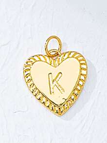 1件18K镀金不锈钢字母项链，带登山扣吊坠，字母爱心吊坠项链，DIY字母饰品，送给她的礼物 - 金色 - 查看 18