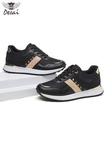 Women's Retro Rivet Platform Sneakers, Desai 1993 Metallic Color Block Mesh Casual Running Shoes - Black - View 6