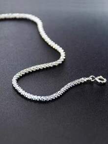 1pc S925 Sterling Silver Minimalist Shiny Chain Anklet, Versatile Casual Ins Style Anklet For Women, Unique Elegant Artistic Accessory - Chain - View 4