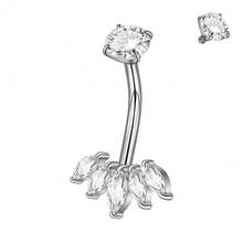 1 pieza Anillo de ombligo con flor de marquesa de acero inoxidable y circonita, 14G, con colgante de circonita, piercing inverso de ombligo, joyería de perforaciones - Como se muestra en la imagen - Ver 19