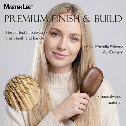 MASTERLEE Best-Selling Black Gold Sandalwood Anti-Static Air Cushion Massage Hair Brush, Portable Home Use Hair Curling Comb For Women