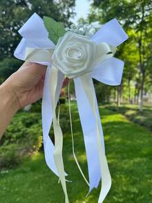 1个仿真玫瑰花汽车装饰蝴蝶结，浪漫缎带花朵饰品，适用于婚礼新娘车后视镜、门把手装饰 - 1PC - 查看 14