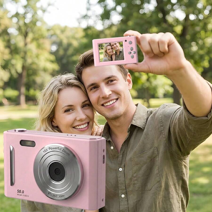 便携式迷你双镜头数码相机内置复古滤镜和闪光灯高清Vlog相机，适合学生使用，亮点主要功能包括滤镜，非常适合入门级用户。 - 查看 1