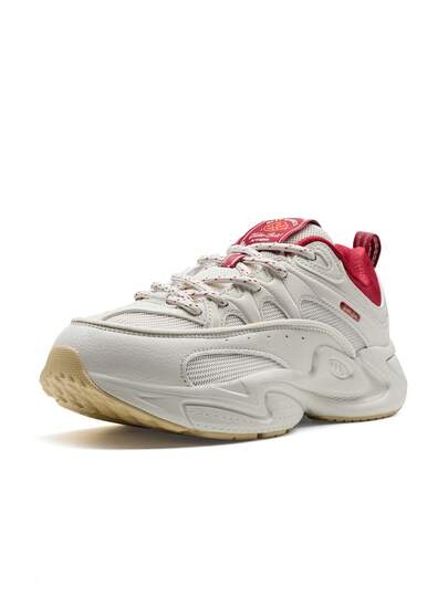  XTEP Starlight | Casual Shoes, Men's Summer Mesh Breathable Retro Chunky Sneakers, Lightweight Sports Shoes, Women's White Dust Gray/Warm Beige/Bright Red