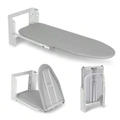 Tabla de planchar de pared con altura ajustable 91.44 x 30.48 cm plegable con soporte de pared ahorradora de espacio funda resistente al calor para espacios pequeños en el hogar y el lavadero