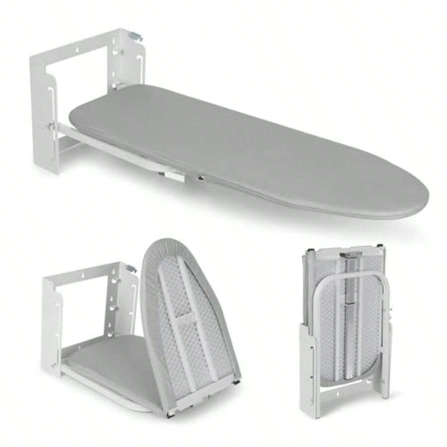 Tabla de planchar de pared con altura ajustable 91.44 x 30.48 cm plegable con soporte de pared ahorradora de espacio funda resistente al calor para espacios pequeños en el hogar y el lavadero - Tabla de planchar plegable de ajuste de altura - Ver 1