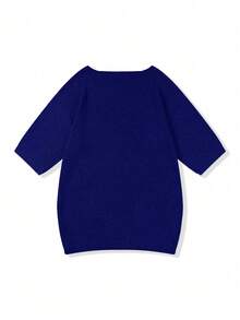 Plus Size Men's Solid Color Crew Neck Casual Loose Knit Short Sleeve Top - Blue - View 6