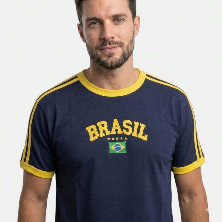 Brazil Shirt Embroidered Without State - World Cup Fan - Without State - Navy Blue - View 1