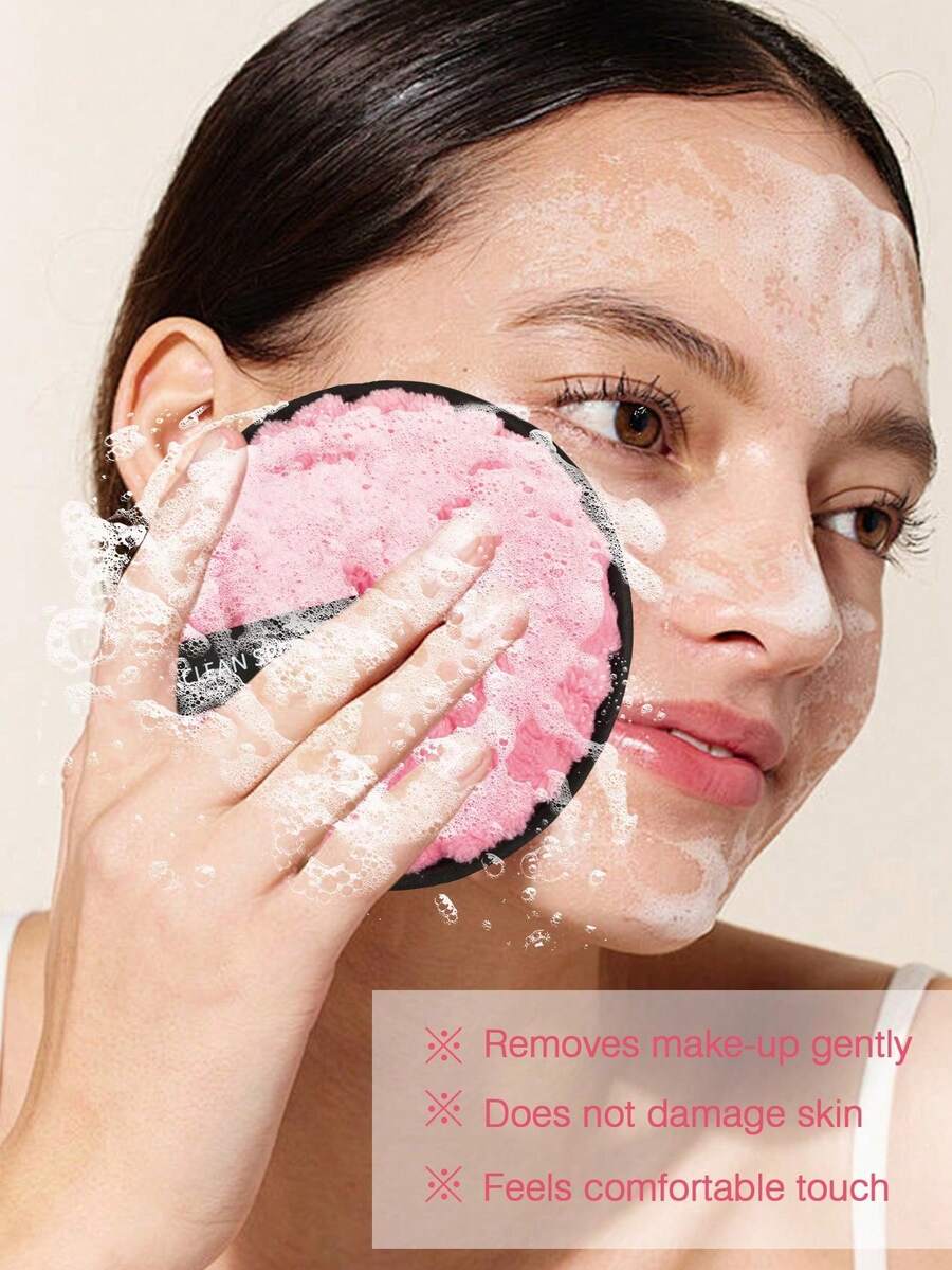 6pcs/Set Reusable Soft Makeup Remover Pads, Suitable For All Skin Types, Pink Makeup Remover Sponge, Soft Cleansing Face Towel, Daily Face Cleaning, Skin-Friendly Reusable Double-Sided Makeup Remover Cloth, Multi-Functional Super Microfiber, Super Soft Microfiber Round Face Wipes - Pink - View 1
