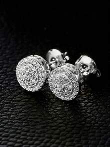 2 đôi bông tai đính đá Cubic Zirconia tròn, mạ vàng, phù hợp cho cả nam và nữ, trang sức phong cách hip hop, phụ kiện đôi cho tiệc tùng, quà tặng cho bạn gái/các cặp đôi. - Bông tai - Xem 5