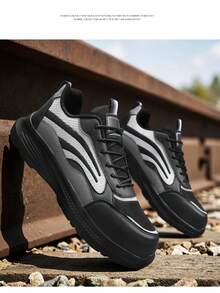 Men's Steel Toe Safety Shoes | Anti-Smash Anti-Puncture Slip Resistant Work Sneakers | Durable Industrial Construction Shoes - Black and Gray - View 4