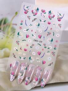 SWEET TREND 5D彩色花朵美甲贴纸2张，油画风格，雏菊、薰衣草、绿叶等热带植物图案，法式美甲设计，DIY Y2K复古时尚春夏花卉印花自粘美甲沙龙贴纸，滑动式美甲装饰，美甲用品 - 彩色 - 查看 5