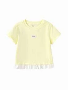 Áo ngắn tay cổ bèo thêu họa tiết cho bé gái mùa hè, hàng mới về. - bướm vàng - Xem 3