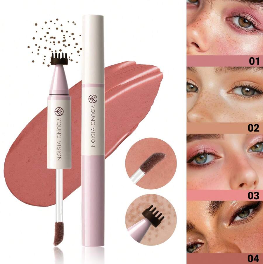 YOUNG VISION 4 Colors Instant Natural Realistic Freckles, Waterproof & Sweatproof Versatile Formula For Multi-Use On Eyes Cheeks Lips, Liquid Blush & Freckle Stamp Pen Perfect For Wild Sunburn Makeup, Daily Streetwear/Dates/Parties. - 彩色 - 查看 1