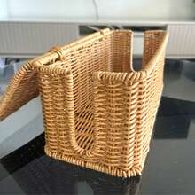 Countryside Style Rattan-Look Rectangular Power Strip Storage Box - Coffee Brown - View 3