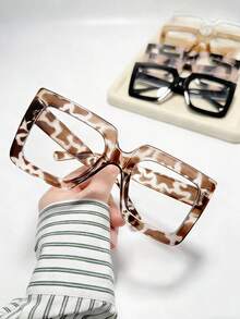 1 par de gafas decorativas con marco cuadrado de moda retro, gafas sin receta elegantes para tomar fotos, lindas y versátiles, conjunto de pareja a la moda - Luz simple - Ver 6