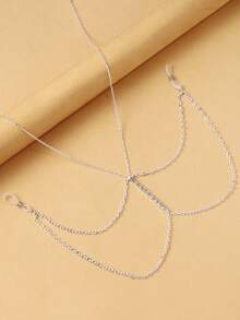 1件多层水晶胸链，性感简约女士身体链项链，夏季 - 銀色 - 查看 5