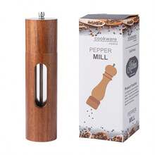 2pcs Acacia Wood Pepper Grinder Set, Acrylic & Solid Wood Transparent Pepper & Salt Grinder Bottles, Party Supplies, Home Dinner - Brown - View 14