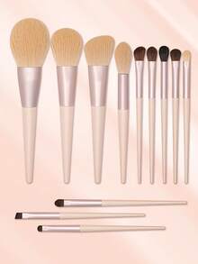 SEPROFE 12pcs Makeup Brush Set, Including Large Powder Brush, Blush Brush, Contour Brush, Highlighter Brush And Small Eyeshadow Brush, Premium Wooden Handle, Ultra-Soft Fibers For Natural Facial Contouring - Apricot - View 2