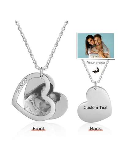 1 chiếc dây chuyền hình trái tim có ảnh, dây chuyền ảnh cá nhân hóa dành cho các cặp đôi, đính đá Zirconia, mặt dây chuyền ảnh kỷ niệm dành cho mẹ, quà tặng Ngày của Mẹ cho người phụ nữ