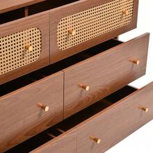 Chest Of Drawers With 6 Drawers, Rattan Sideboard/Highboard For Bedrooms And All Living Areas, Walnut - H90/W120/D40 Cm - Khaki - View 10
