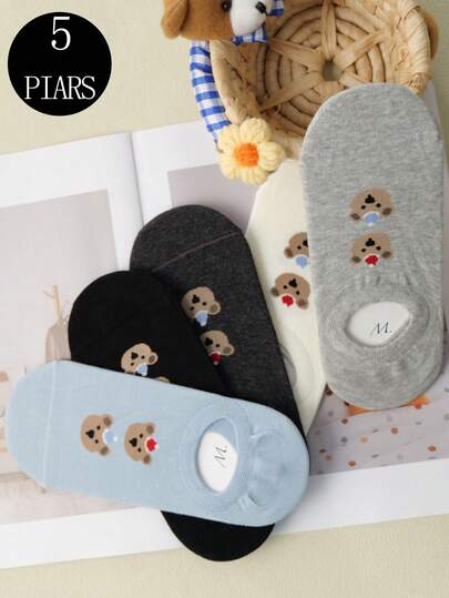 5 pares de calcetines de tobillo para mujer con diseño de oso lindo, antideslizantes y transpirables, aptos para primavera y verano