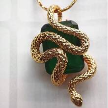 女士祖母绿蛇形项链，黄铜电镀 - 金色 - 查看 6