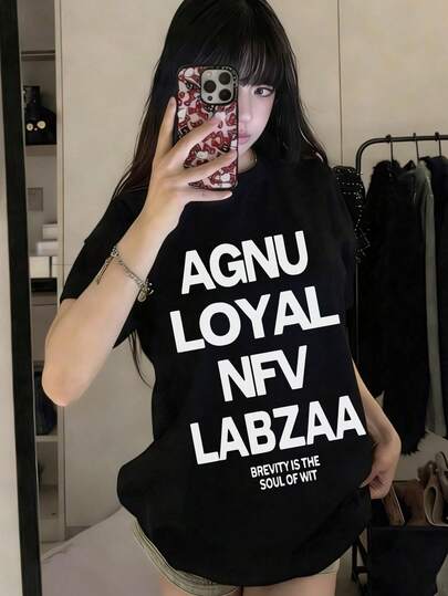 新款夏季 Z 世代 Y2K 风格女式上衣，图案英文印花圆领短袖 T 恤，休闲百搭