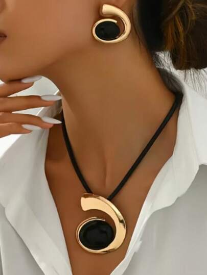 14K Guldpläterad - Boho Enkel - Geometrisk Hänge - Halsband Och Örhängen Set - 1 Set - Järnmaterial Med Plastinlägg - Vardagssmycken För Kvinnor